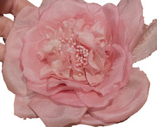 vintage millinery 1960s pin back flower rose leaves 6" pink silk 1pc USA