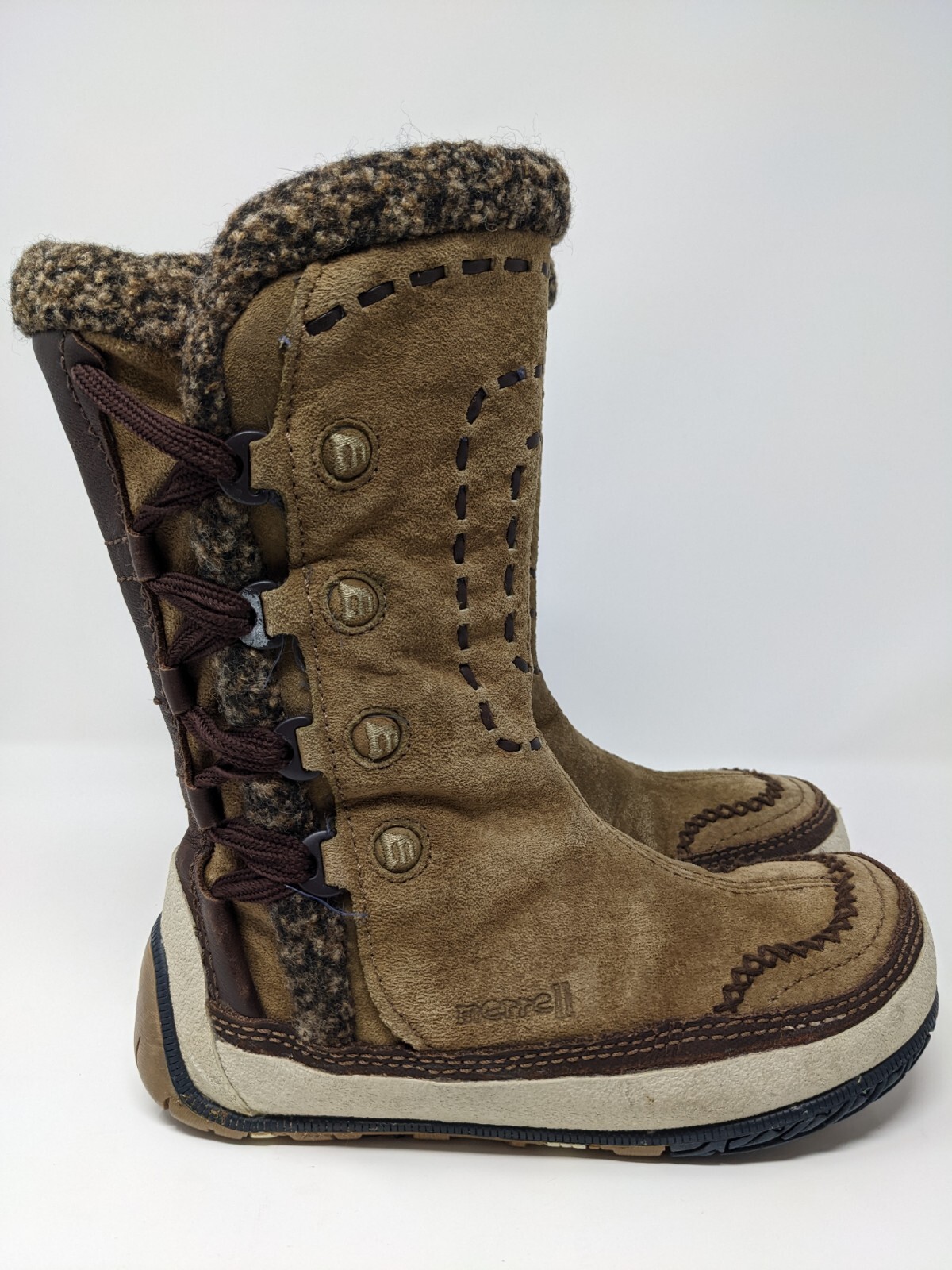 Stivali invernali donna MERRELL PUFFIN HIGH TAN marrone scamosciato cerniera laterale taglia 6