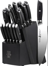 TUO Knife Block Set - 17 PCS Kitchen Knife Set with Wooden Block, FALCON SERIES