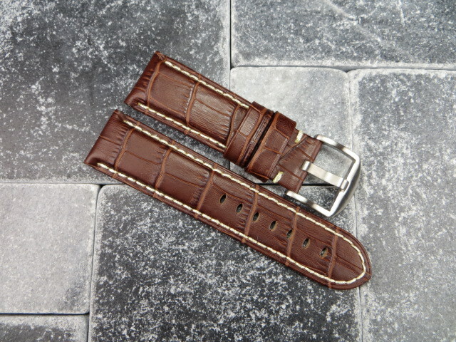 Bracelet De Montre En Cuir 26mm Noir (grain Crocodile) Pour Panerai Ou Autre - Long, Neuf