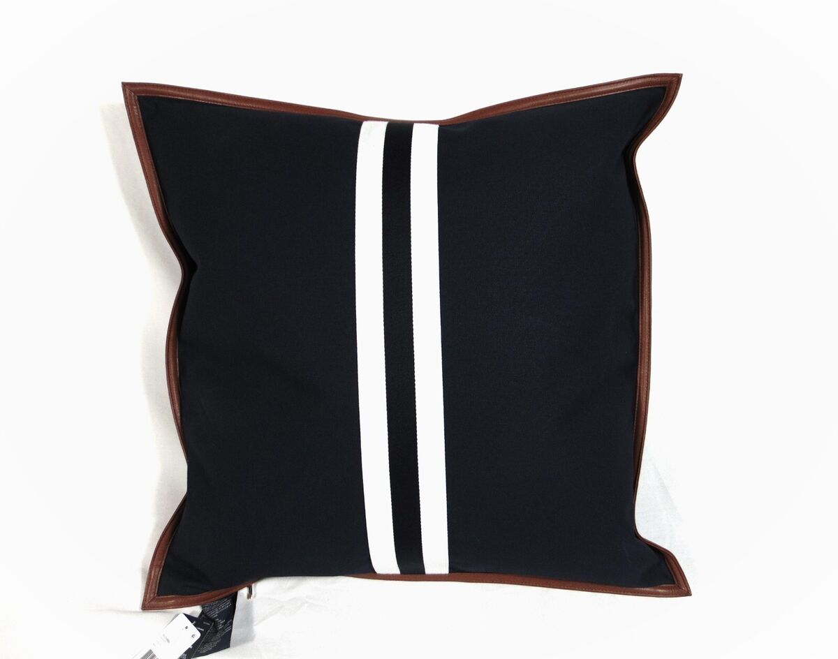 Set of 4 Blue and White Stripes with Faux Leather Pillow Covers Set of 4 Blue and White Stripes with Faux Leather Pillow Covers