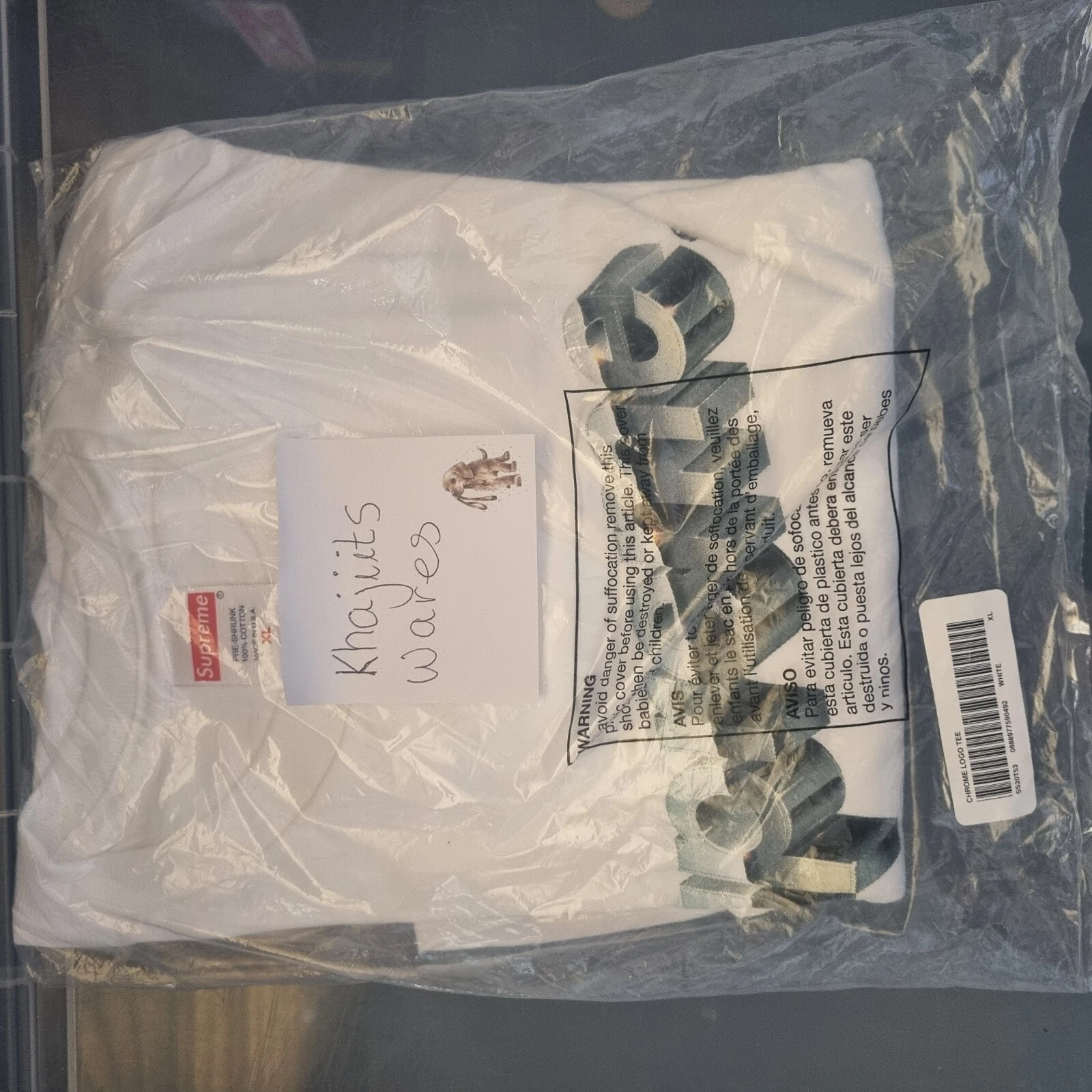 T shirt logo Supreme Chrome neuf avec étiquettes Deadstock à la main taille XL