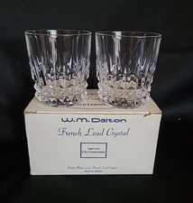 W M Dalton French Lead Crystal set of 2 Old Fashioned finely blown 24% France