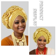 Nigerian Women Wedding Cap Aso Oke African Headtie Auto Gele Hijab Head Wrap Hat