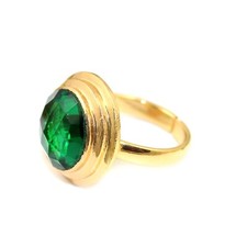 Gemstone Green Quartz Round Shape Gold Plated Adjustable Rings
