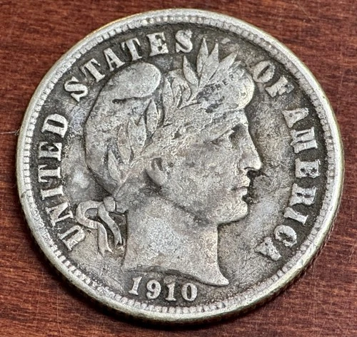 1910  Barber Silver Dime  Full Liberty
