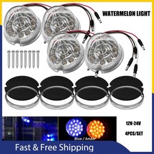 Set of Watermelon 4 Clearance Marker Lights Signal Blue Turn Lamps Amber w/Base