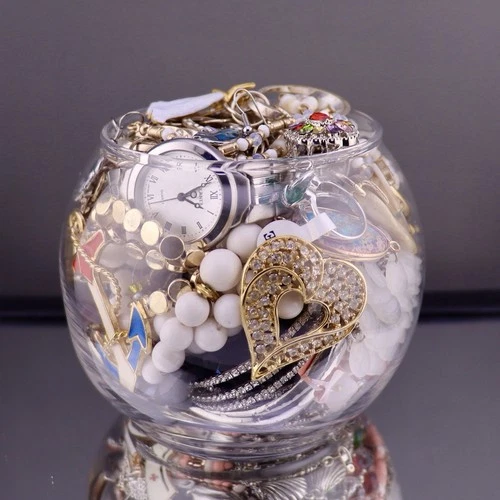 Vintage Costume Jewelry Jar Mixed Lot 2.12lbs Necklaces Rings Earrings