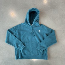 Champion Reverse Weave Teal Turquoise Pullover Hoodie Sweatshirt Large Blank