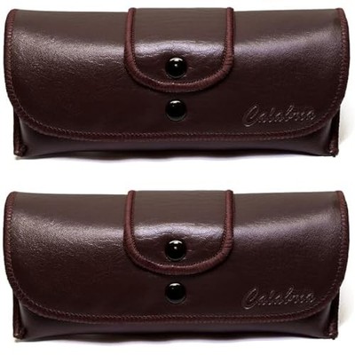  Double Snap Belt Loop Eyeglass Case PU 2 Count (Pack of 2) Brown (2 Pack)