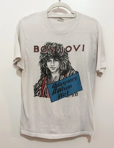 80s Bon Jovi Slippery When Wet Tour T Shirt Concert 1980s vintage concert t-shirt, vintage, single stitch, B+ condition