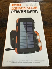 DniceC 20000mAh Compass Solar Power Bank Charger w/ Flashlight - NEW
