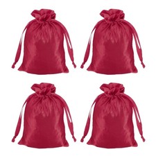Satin Bags with Drawstring, 4x6 Inch Wedding Favor Bags Dark Red, Pack of 4 