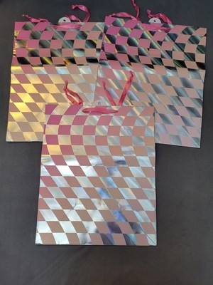 3 Spritz Large Gift Bags Pink Checker 16'' x 19.25'' Any Occasion Gift Bag
