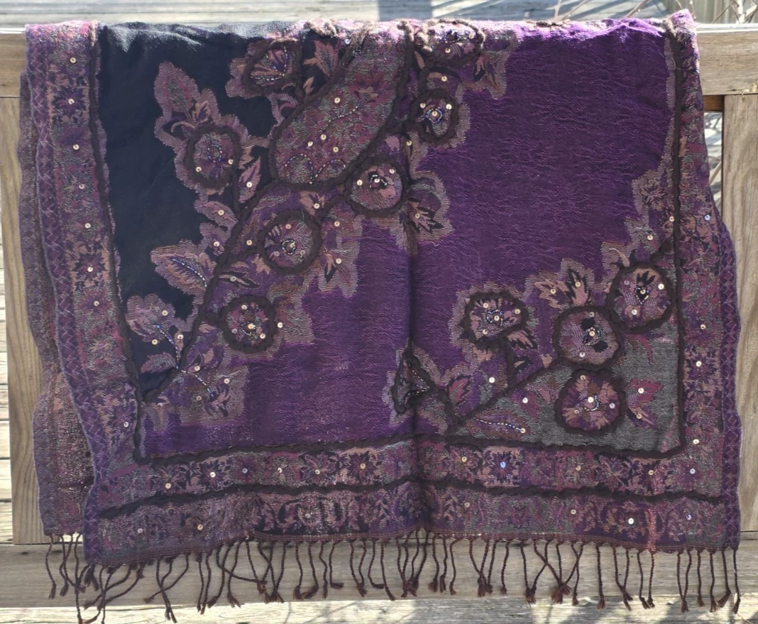 Midnight Accessories Pure Australian Merino Wool Purple Rectangle Scarf Wrap