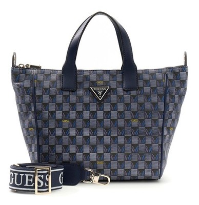 GUESS Follie Small Tote Bag Schultertasche Tasche Blue Logo blau mauve Neu