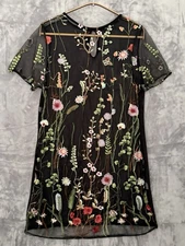 Pretty Little Thing Women’s Floral Mesh Whimsigoth Dress Size 12 Black Fairy