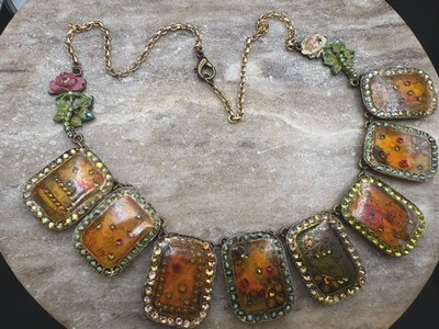 Michal Negrin Signed SPECIAL Floral Gothic Rose Swarvoski Crystal Necklace