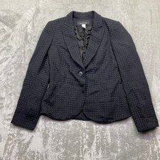 Jones New York Navy Blue Textured Houndstooth Single Button Blazer Jacket Size 6
