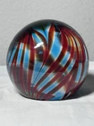 Vintage Blenko Handcraft Art Glass  Swirl Paperweight ~ Aqua Red In Clear Glass