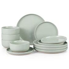 HaWare Stoneware Dinnerware Sets, 12-Piece Plates and Bowls Set for 4, Dishes...