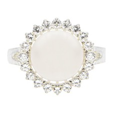 Sterling Silver Cultured Pearl Cubic Zirconia Halo Set Ring, Size 5
