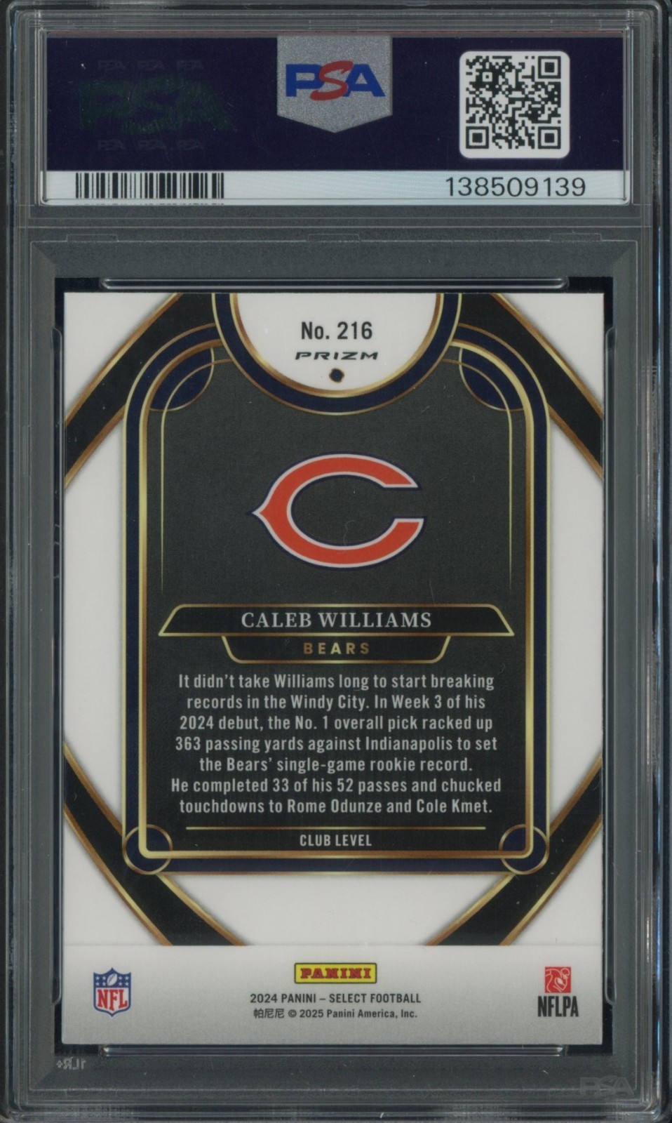 2024 Panini Select Black & Red Shock Prizm #216 Caleb Williams RC Rookie PSA 10 view 2