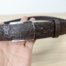 Vintage Ostrich Belt 32 S Brown Leather Silver Ratchet Buckle Chocolate Embossed