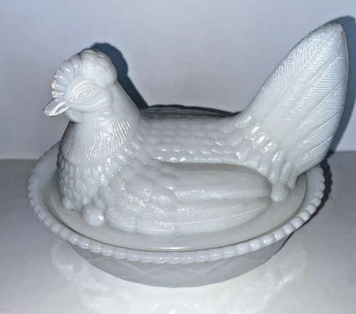 NICE! VTG OPALINE WHITE MILK GLASS HEN ON NEST WESTMORELAND /KEMPLE UNMARKED