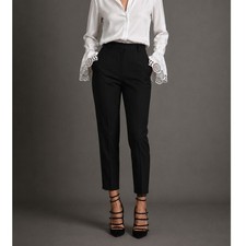 Alexander McQueen 6 Virgin Wool Straight Leg Trousers High Rise Cropped Pants 42