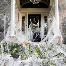 200 Sq Ft Halloween Spider Web Decoration with Fake Spiders Indoor Outdoor Party