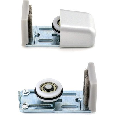 2 x Silver Sliding Door Floor Guides Scratch Resistant Wheels with Ball Bearings