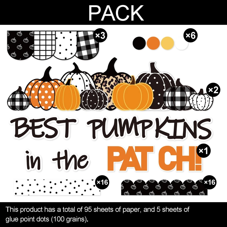 4FT Black White Autumn Bulletin Board Decoration Set Stylish Pumpkin Farm Bul... - Image 3 of 4