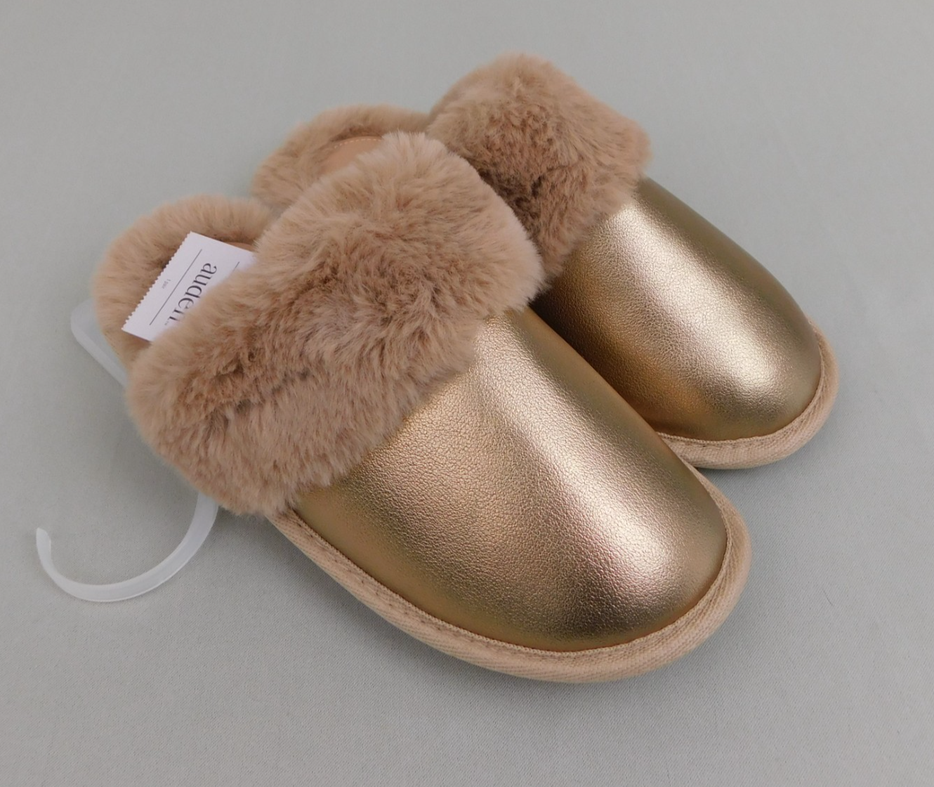 PANTOFOLA D’ORO Auden Ciabatte Donna Rae Pelliccia Ecopelliccia Metallizzata Marrone Oro 11 12 XL #6169