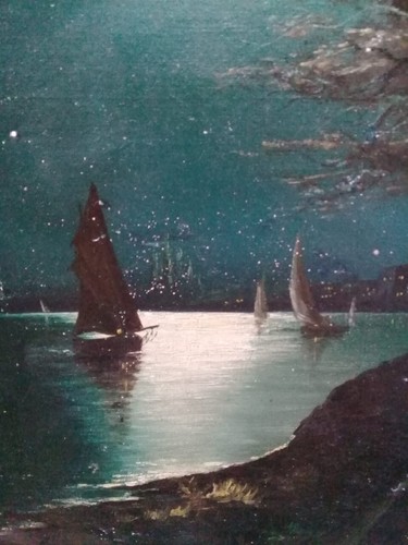 Contemporary master J. Maza / Oil Canvas / Signed / "Night & Sea with the Moon" - Picture 2 of 5