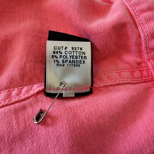 J Brand/Christopher Kane Denim Jacket "Neon Pink"/ Peach Button Front Size Lrg - Picture 11 of 12