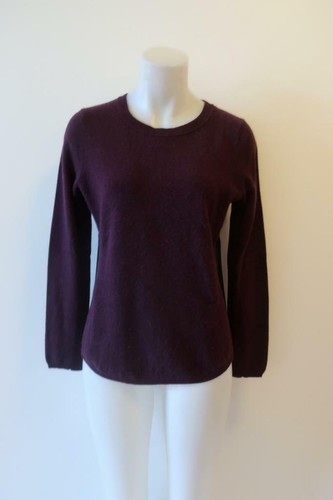 WOMEN 360 SWEATER PLUM BLACK WOOL CASHMERE LEATHER SWEATER M * - Picture 2 of 11