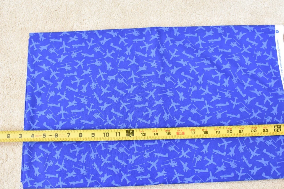 22" Long, Blue Military Aircraft on Blue Cotton, Exclusively Quilters, N6114 - Image 3 of 4