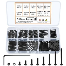 615 Pcs M2 Screw Assortment, M2 Bolts and Nuts Kit, Hex Socket Button Head Cap