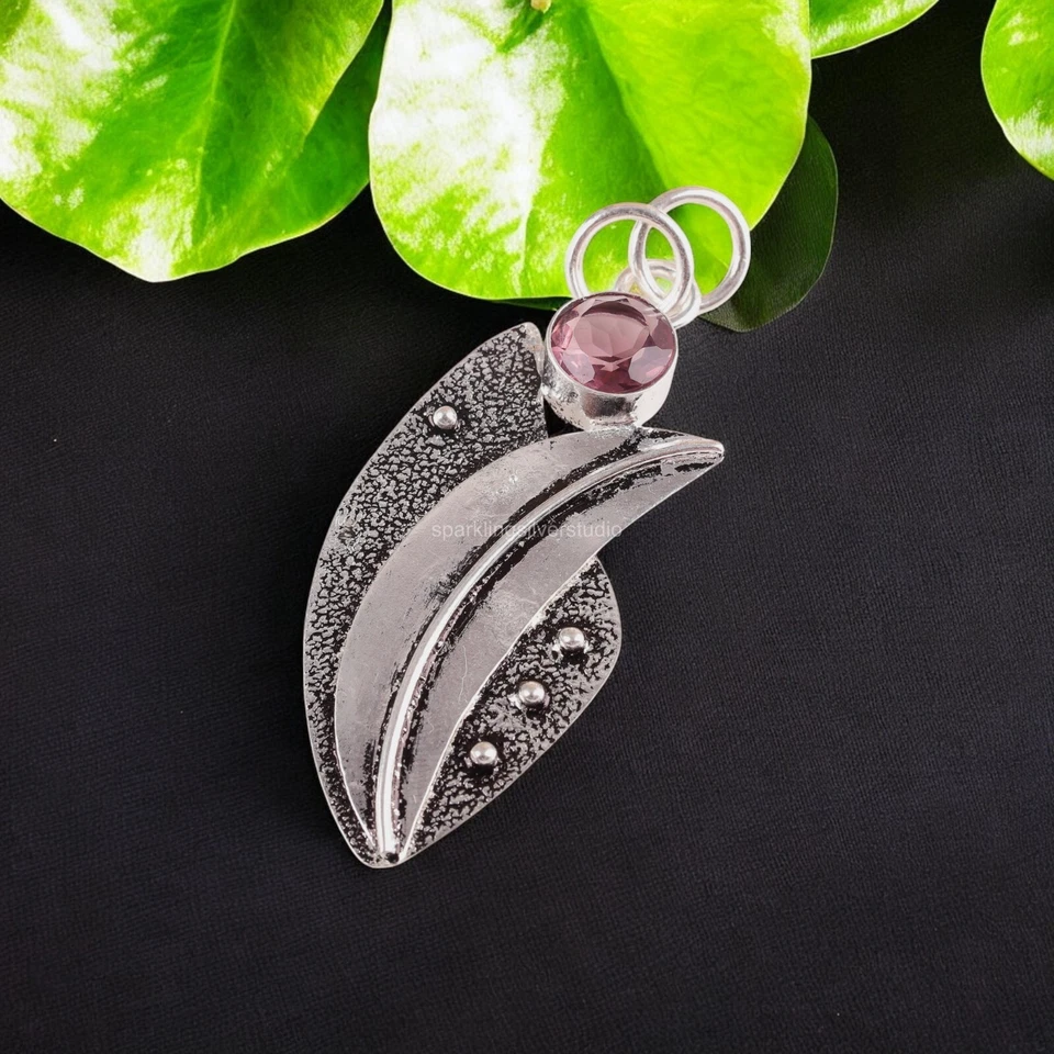 Colgante de plata 925 corte redondo natural rodolita boda cumpleaños madre joyería Foto 3 de 4