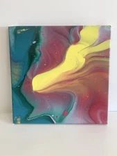 "Dazed Duck" Acrylic Pour Painting - Original by Artist 12x12 Inches