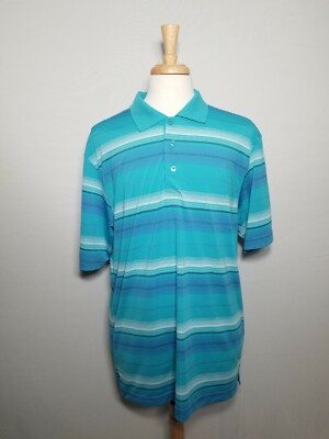 Glen Echo Golf Dry Gear Technology Short Sleeve Aqua Striped Polo Men's Size XL