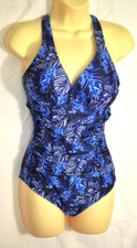 Mujer Shely Azul Estampado 1 Pieza Bañador Talla Pequeña Cruz Halter Control Abdomen