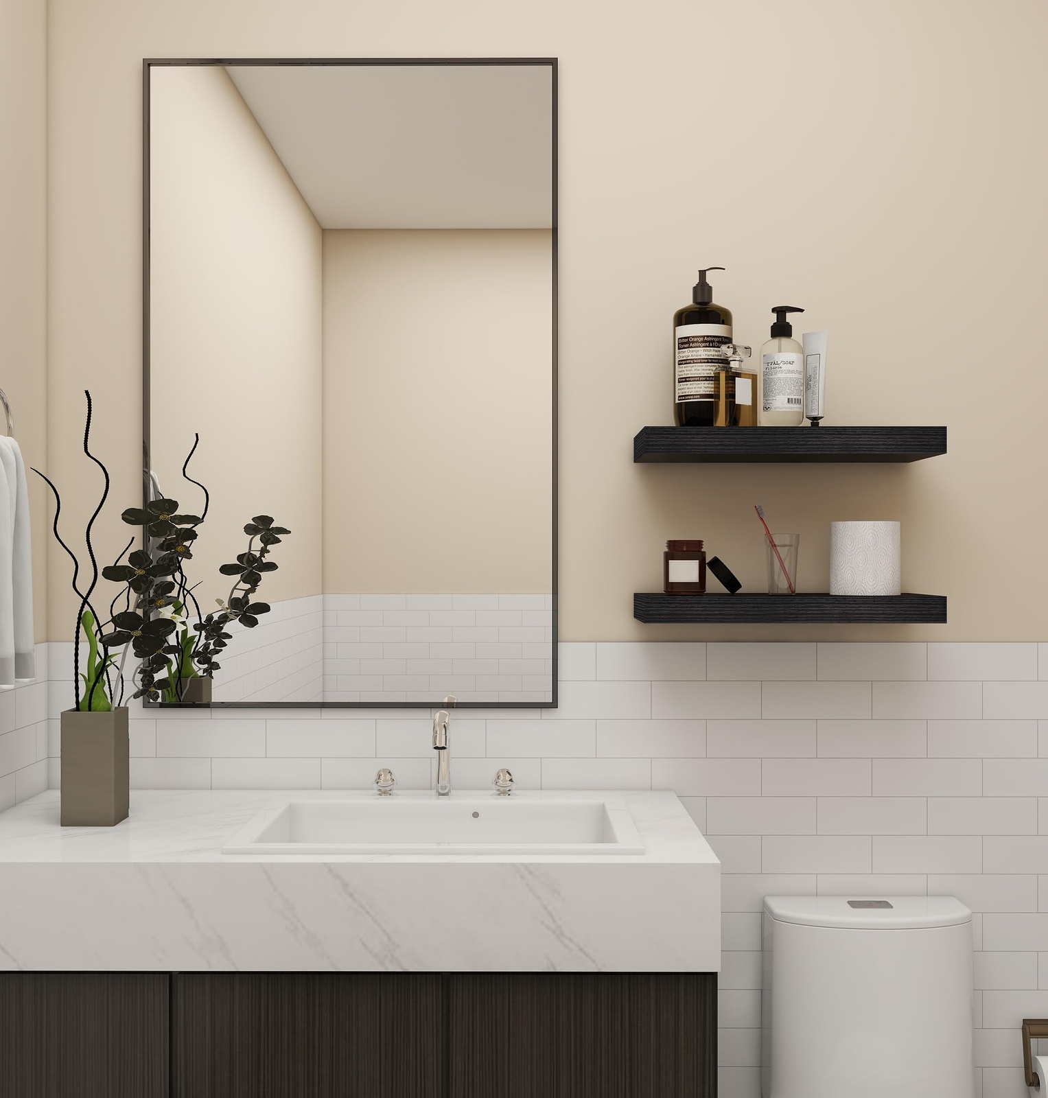 Black Floating Shelves 15 x 6.8 Inches Wall Shelf Modern Bedroom Decor Set of...