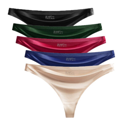5 Pack Lot Sexy Womens Satin Panties Briefs High Leg Thong G string Lingeries