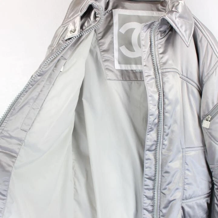 Cappotto Giacca Cotone Chanel 04A Linea Sport Coco Mark Argento Cotone Taglia 36