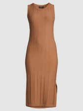 $68 T Tahari Women's Brown Sleeveless Crew-Neck Ribbed Pencil Shift Dress US M