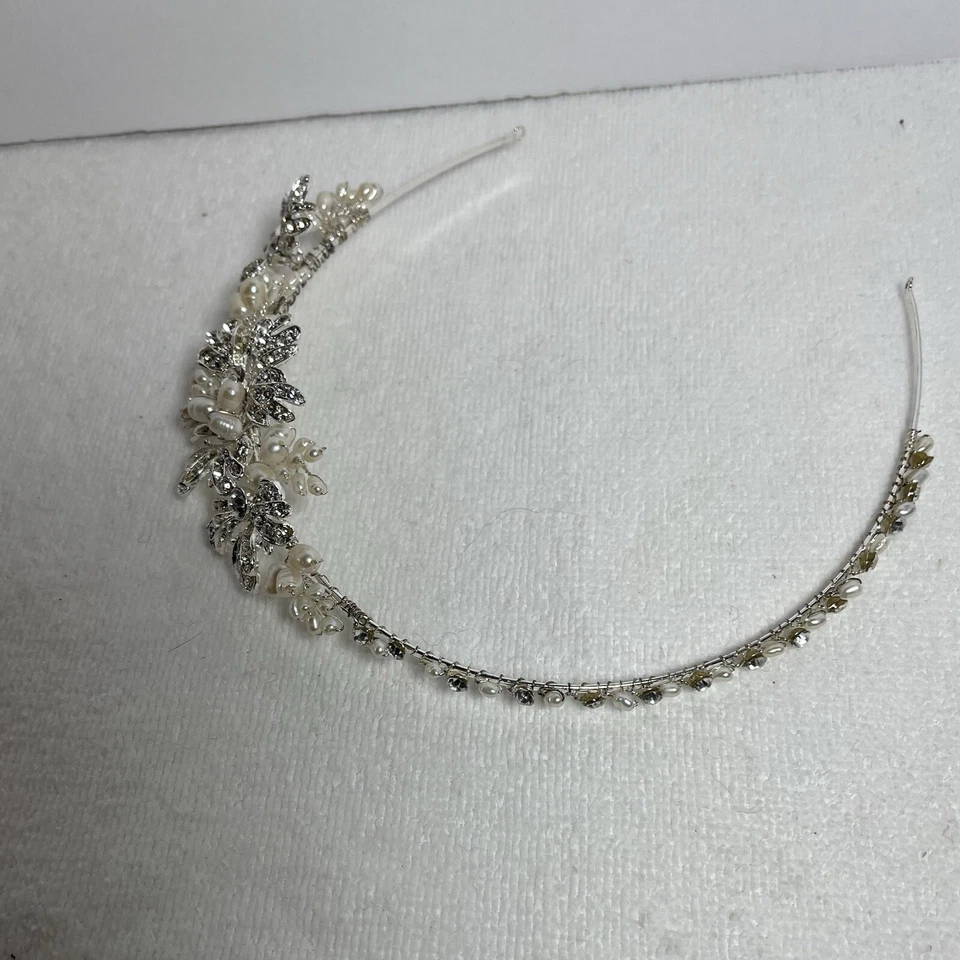 Bridal Tiara Headband Pearl Sparkling  Faux Diamonds Jewelry Bride Hair - Image 3 of 4