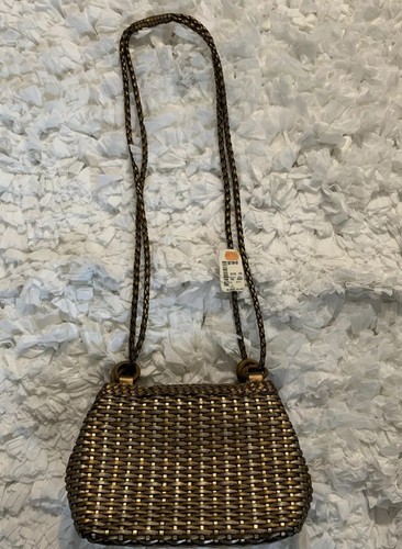 CEM Woven Leather Intrecciato Nodini Crossbody Bag Purse Gold Metallic - Picture 2 of 12