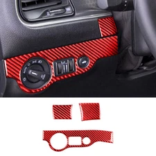 3Pcs /Set Headlight Trim Cover Carbon Fiber For Dodge Challenger 2015-2020 Red